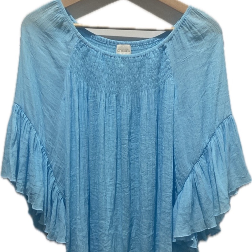 Chicos Aqua Ruffled Slub Top Size 0